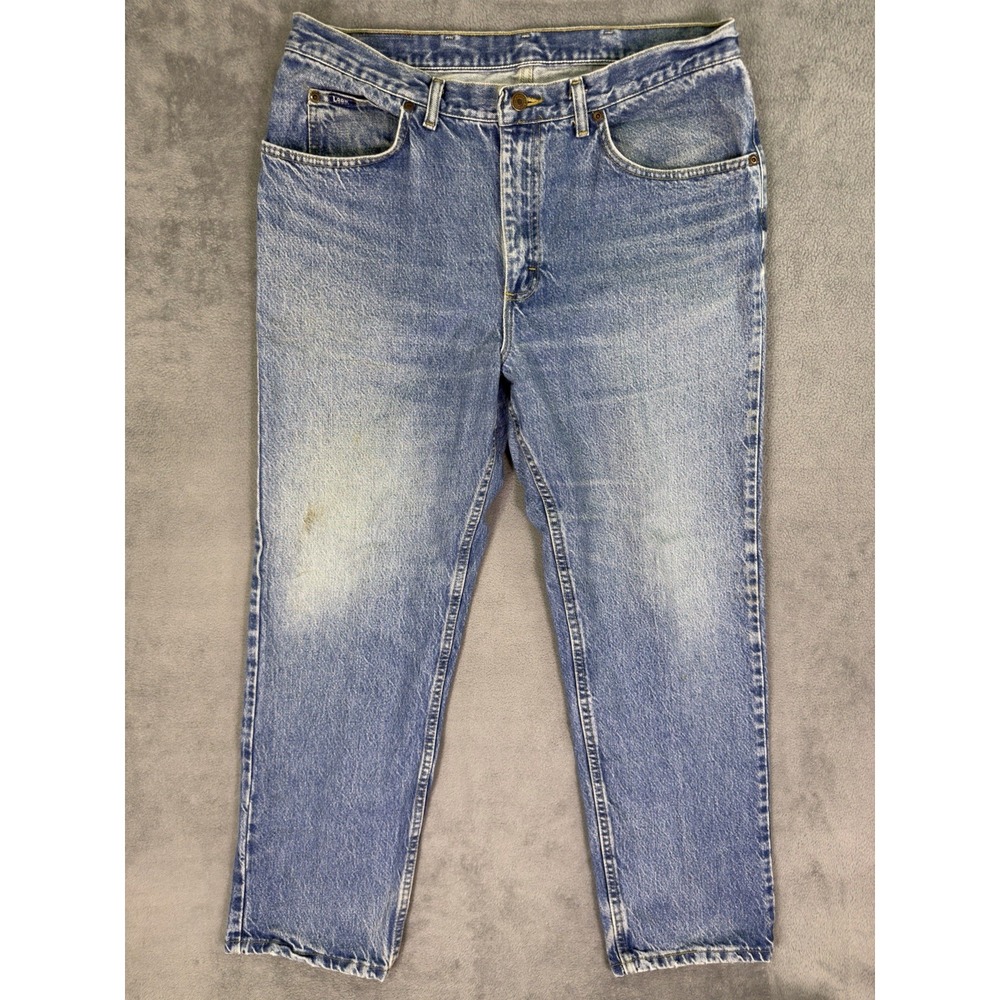 Vintage Lee Jeans Mens 36x30* Blue Straight Light Wash Denim Mid Rise Made USA